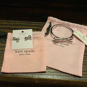 Kate Spade silver bow post earrings and cuff bracelet